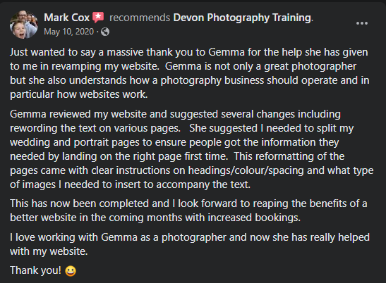 reference from devon photography training business student